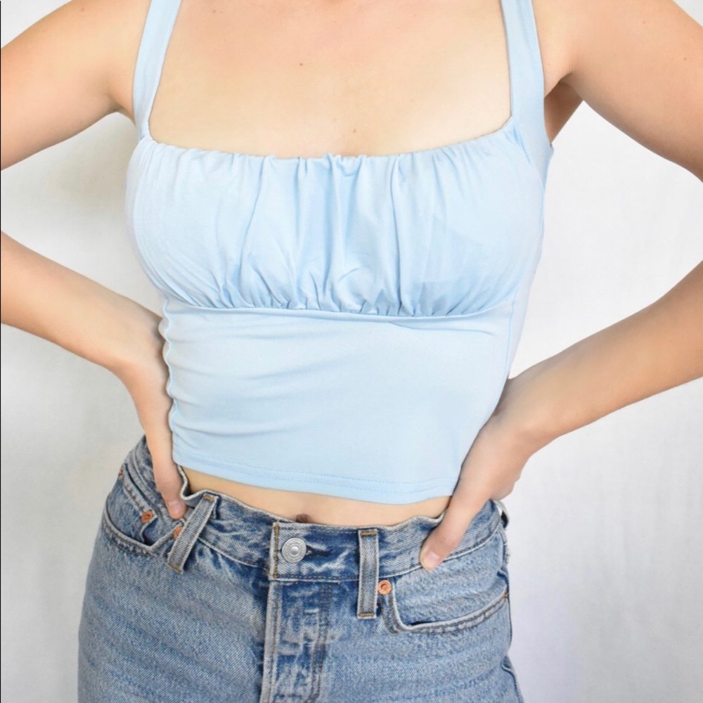 Blue ruched tank top